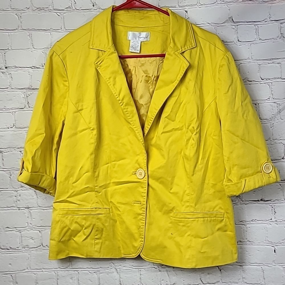 Spiegel Vintage Bright Lemon Yellow Short Sleeve Blazer Fitted Jacket Medium - Picture 8 of 8